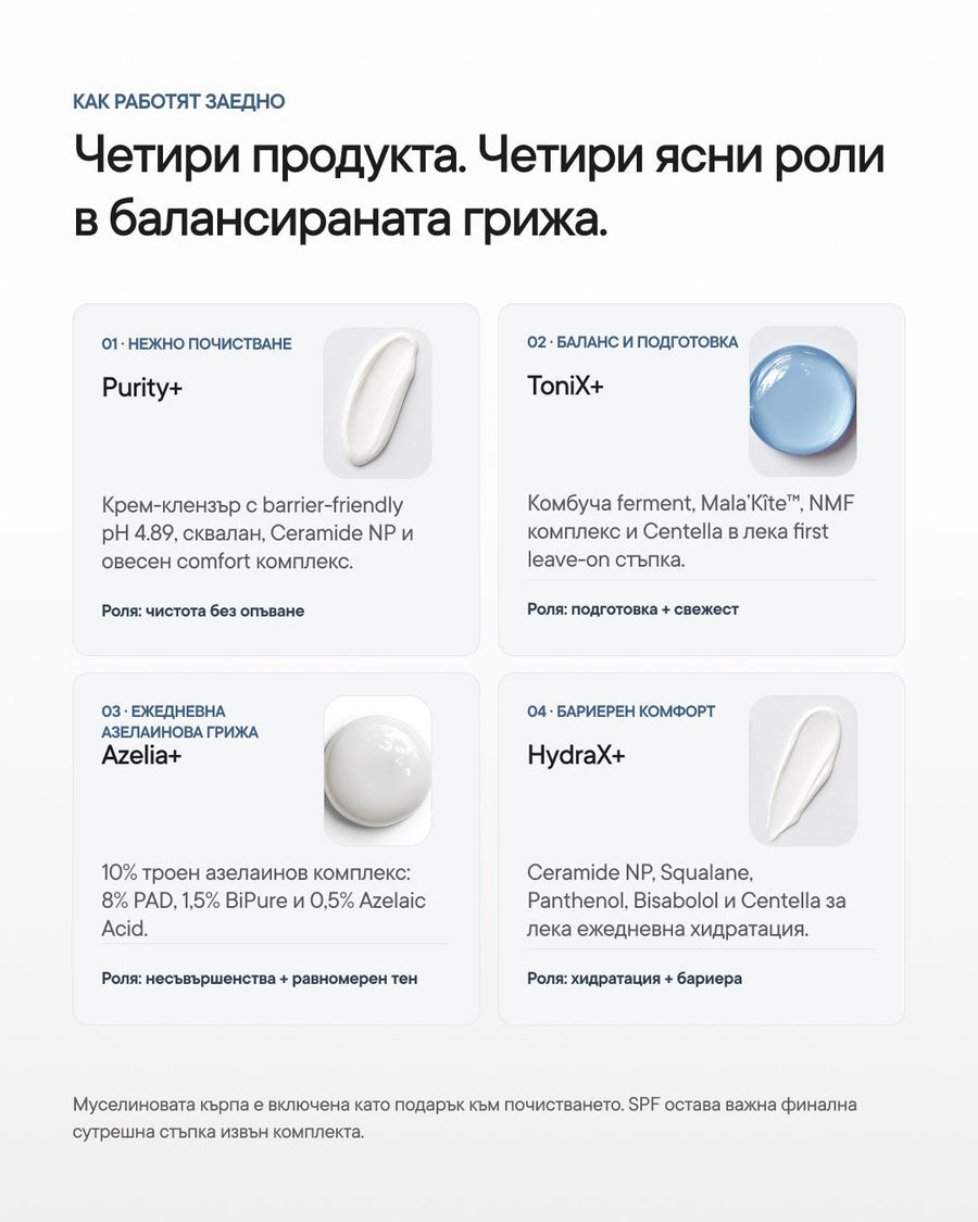 Clear Balance+ | Рутина за пъпки, омазняване и запушени пори - Al+ Cosmetics - 4 продукта | Clear skin AM/PM routine | 330 ML