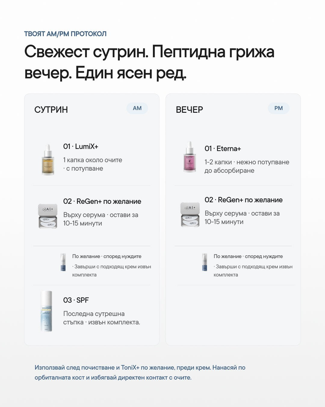 Eye Revival+ | Рутина за тъмни кръгове, подпухване и фини линии - Al+ Cosmetics - 2 серума + ReGen+ patches | Eye AM/PM routine | 30 ML